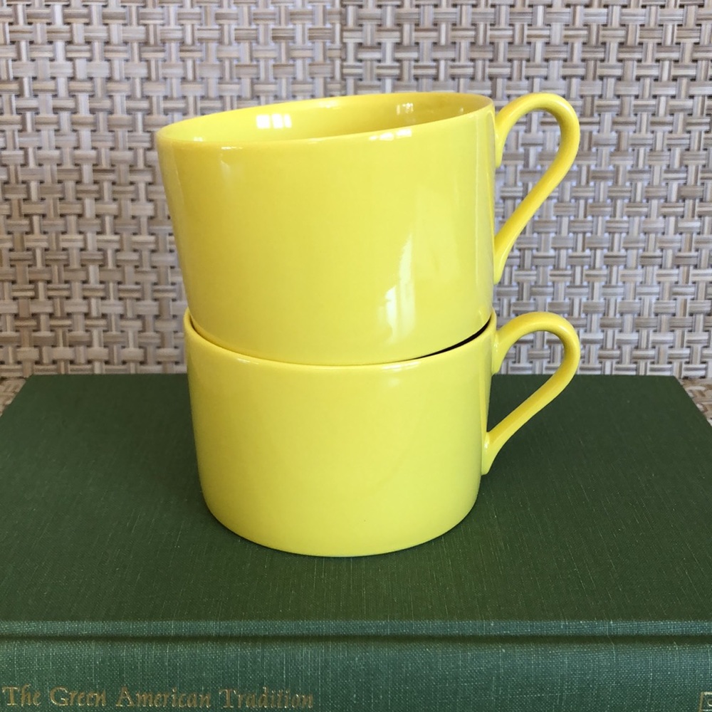 Vintage Fitz And Floyd Solid Yellow MCM Contemporary Set Of Coffee Tea Mugs